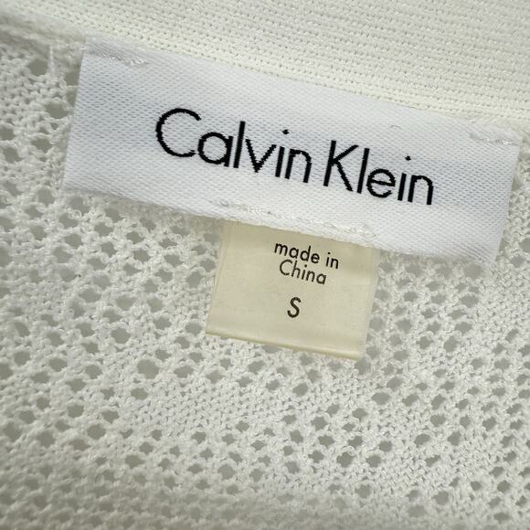 Calvin Klein Small White Lace Cropped Cardigan Sheer Ruffle Cuff Soft Romantic - Picture 5 of 9